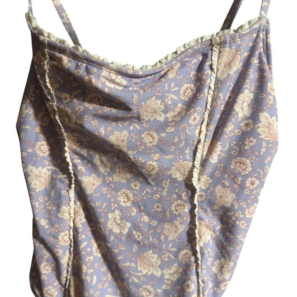 Shade & Shore Floral One Piece Swimsuit Lace trim Medium